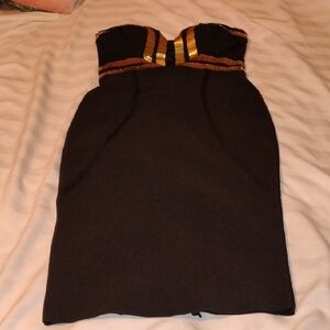 Fashion Nova Women's Black/Gold Strapless Midi Dress, Size: S, NWT
